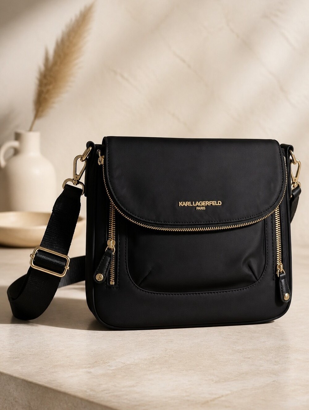 Karl Lagerfeld Paris Cara Nylon Flap Crossbody NWOT